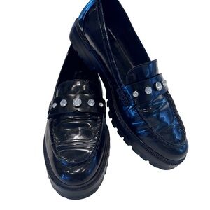 NEW Kate Spade BLACK PATENT Leather Women's Loafers With Rhinestone Size 8